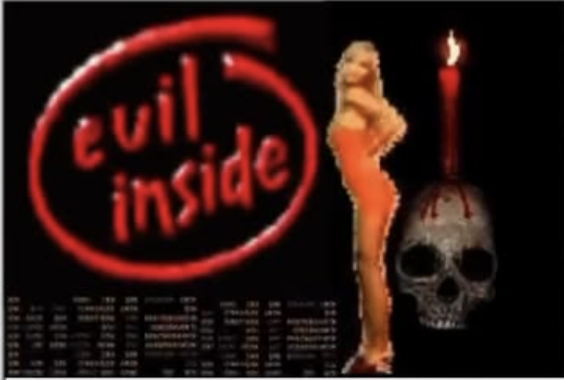 Evil inside lettering beside a woman, a candle and a skull