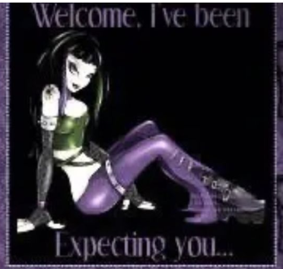 Gothic figure with the words ‘Welcome, I've been expecting you…’