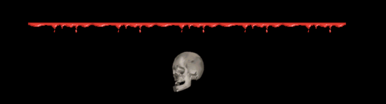 A red dripping line above a skull